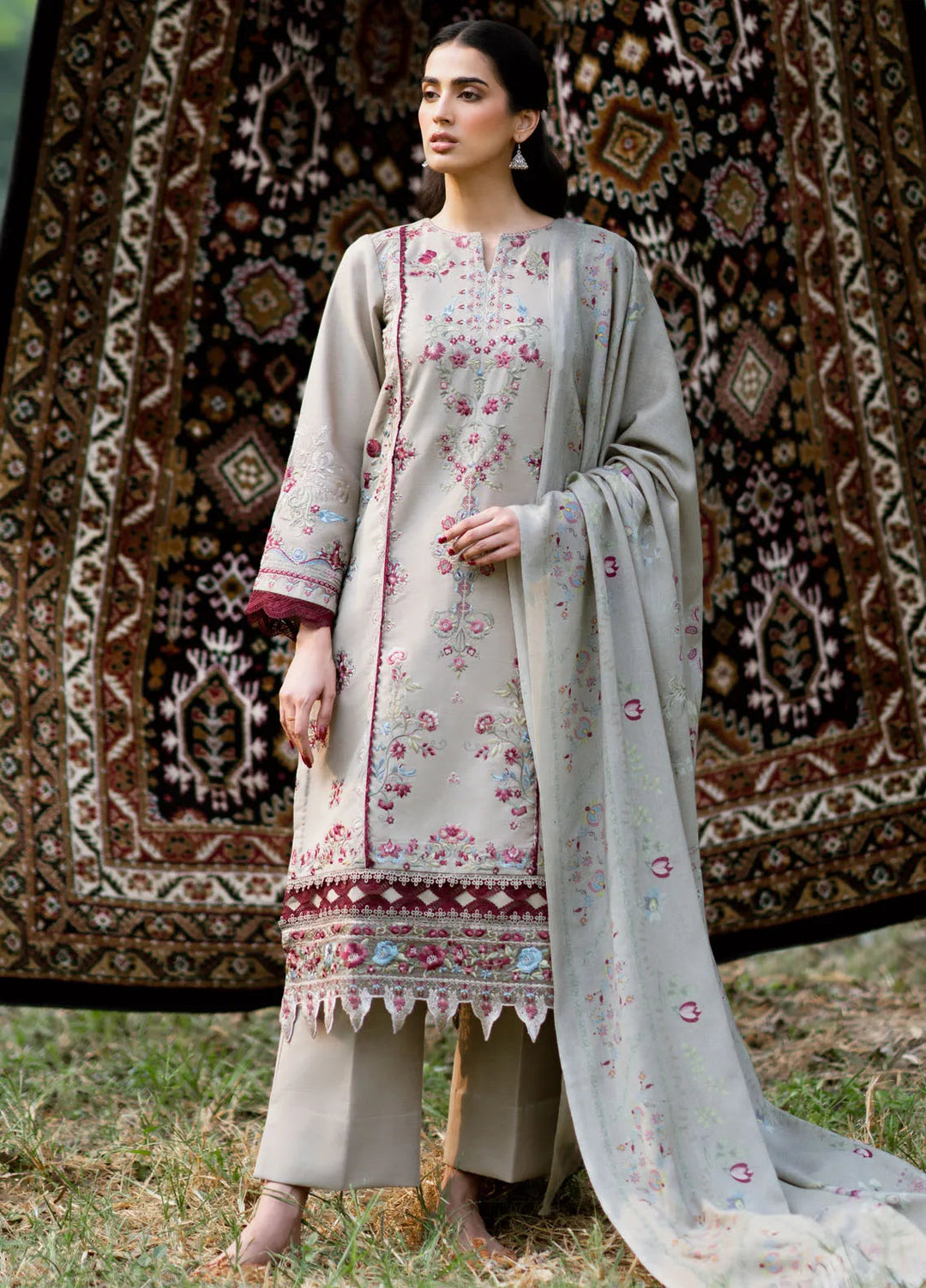 Serenity by Florent Embroidered Khaddar Suit Unstitched 3 Piece FL-08 A - Winter Collection