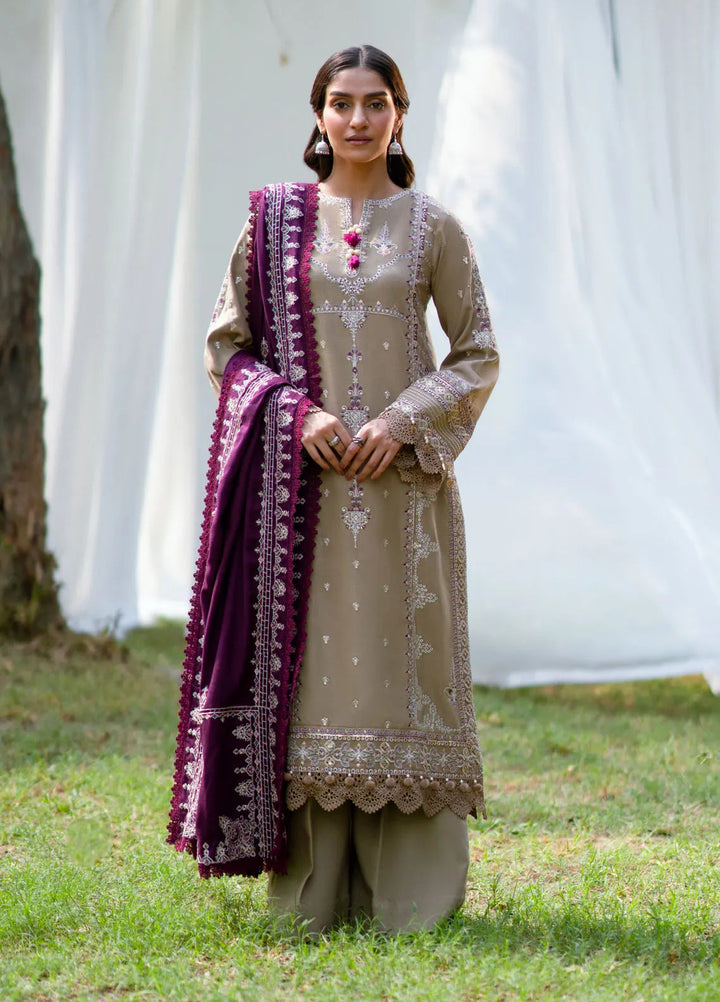 Serenity by Florent Embroidered Leather Peach Suit Unstitched 3 Piece FL-01 B - Winter Collection