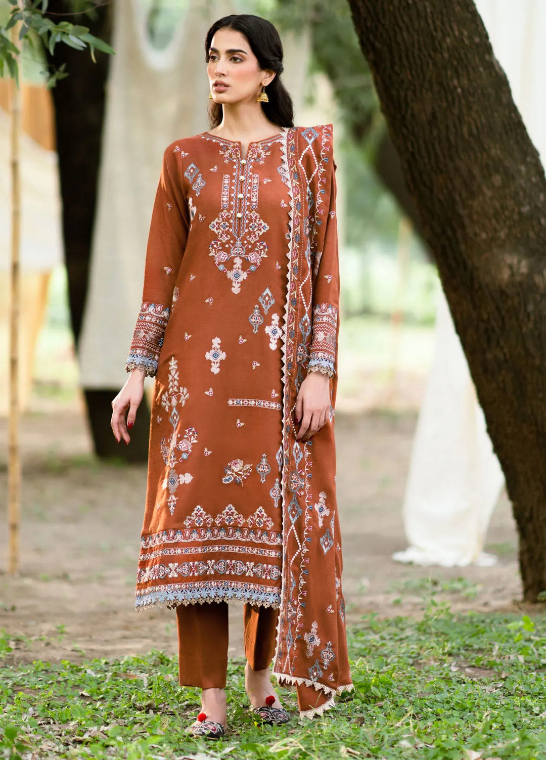 Serenity by Florent Embroidered Leather Peach Suit Unstitched 3 Piece FL-04 B - Winter Collection