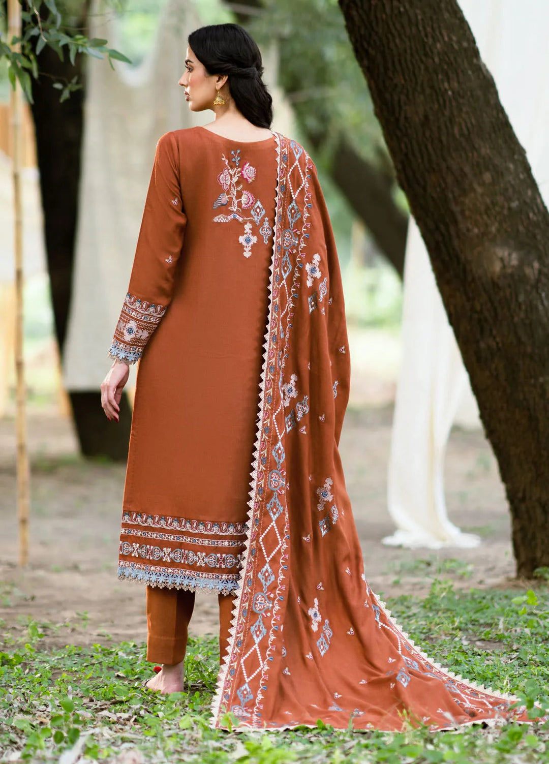 Serenity by Florent Embroidered Leather Peach Suit Unstitched 3 Piece FL-04 B - Winter Collection