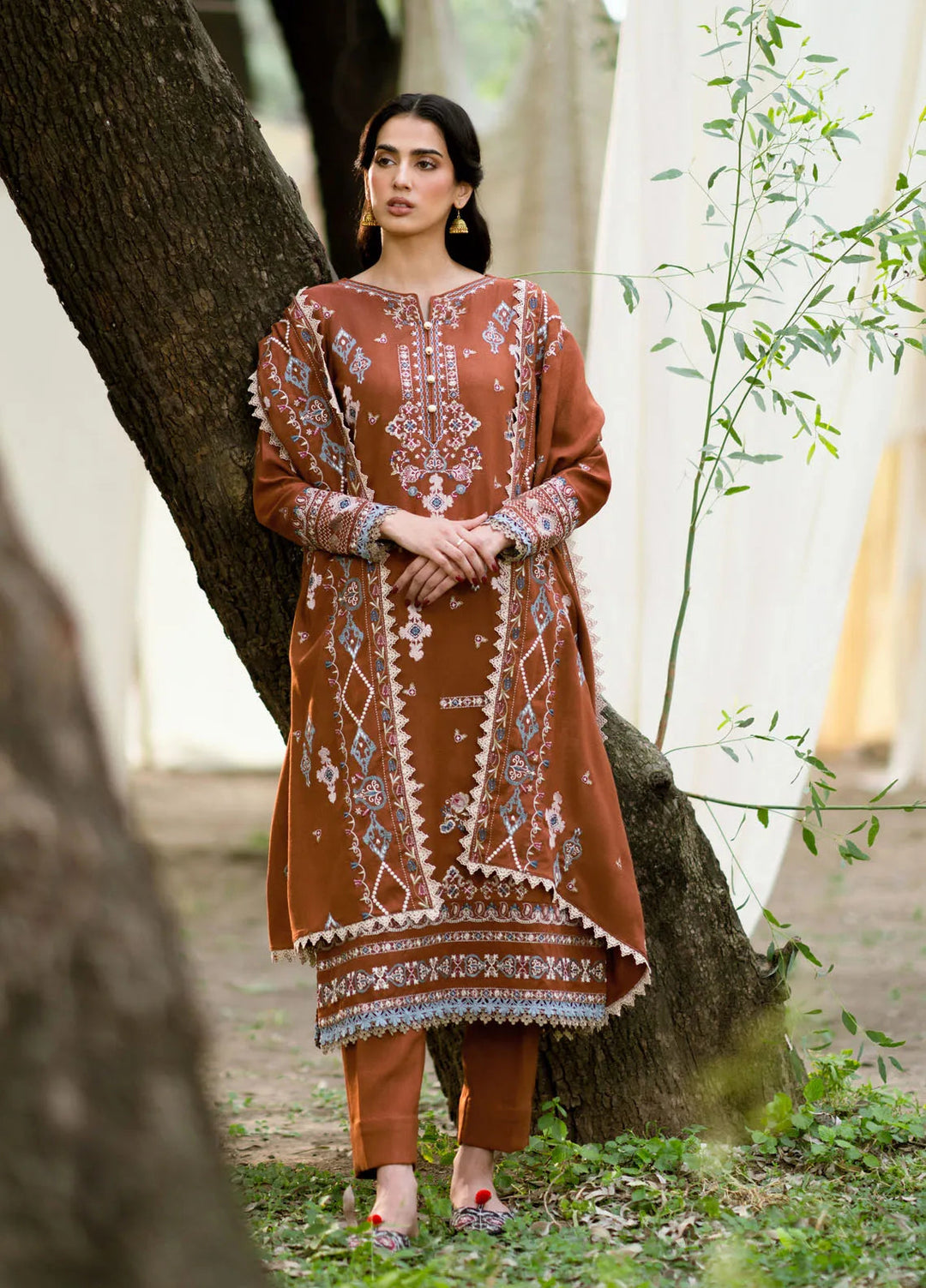 Serenity by Florent Embroidered Leather Peach Suit Unstitched 3 Piece FL-04 B - Winter Collection