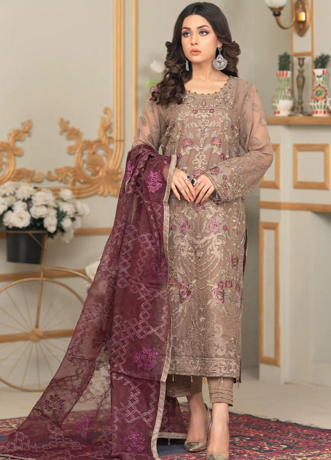 Shaadi Biyaah By Insiya Embroidered Chiffon Suits Unstitched 3 Piece INS23SB-S1 D1 - Wedding Collection