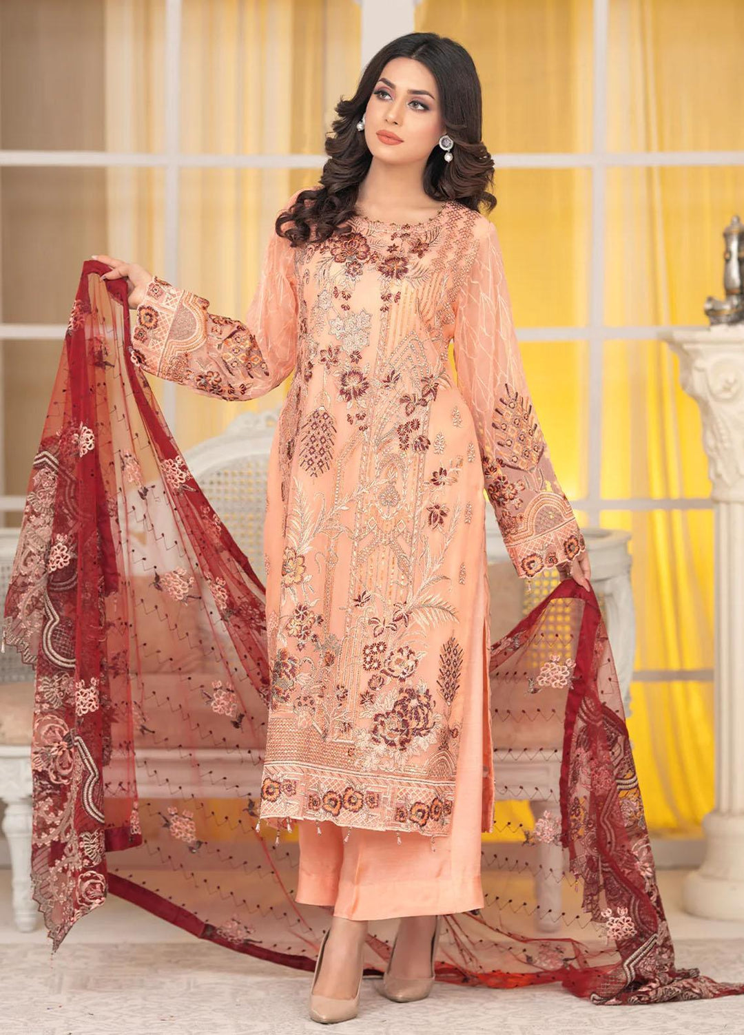 Shaadi Biyaah By Insiya Embroidered Chiffon Suits Unstitched 3 Piece INS23SB-S1 D4 - Wedding Collection