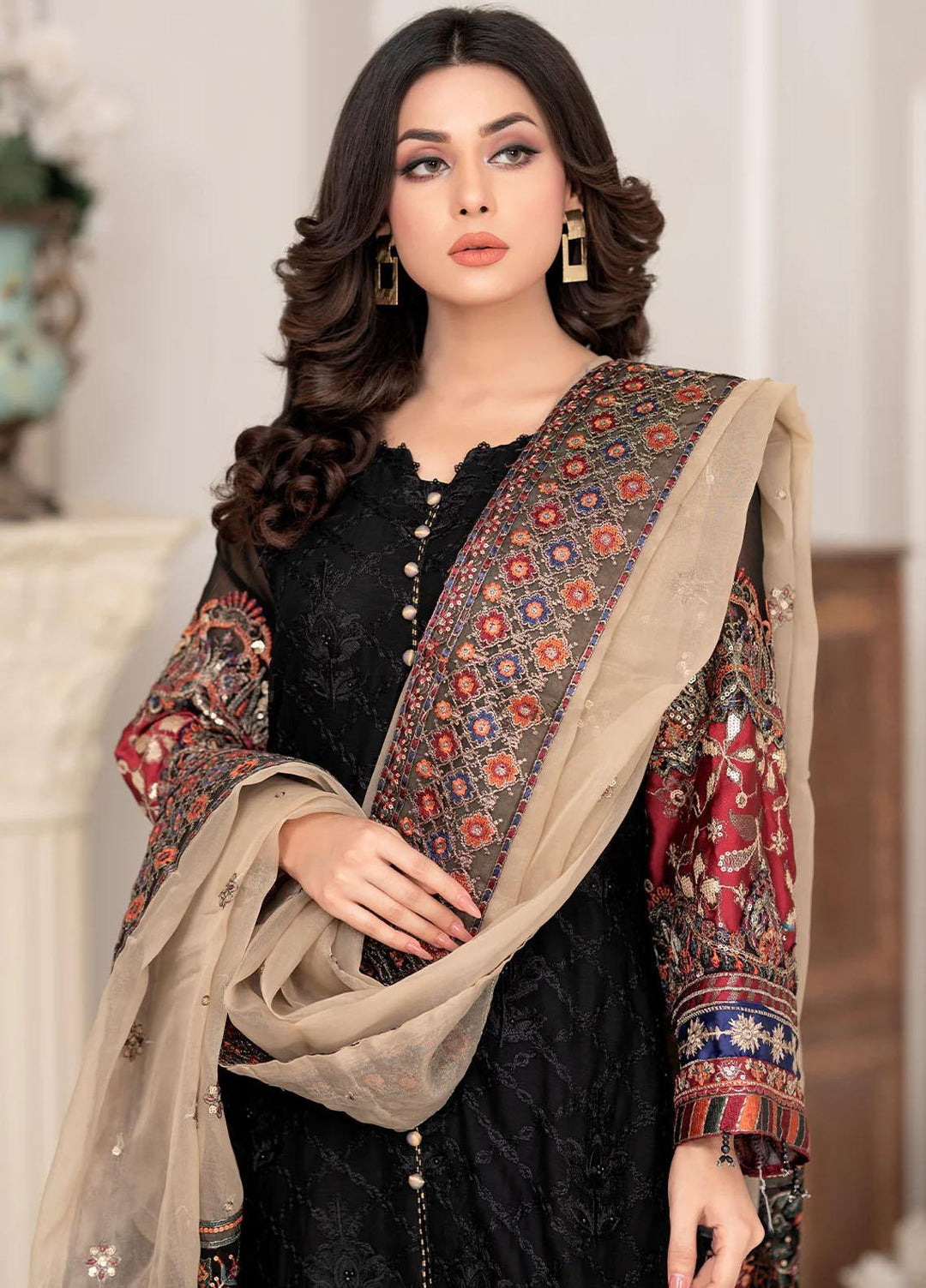 Shaadi Biyaah By Insiya Embroidered Chiffon Suits Unstitched 3 Piece INS23SB-S2 D1 - Wedding Collection