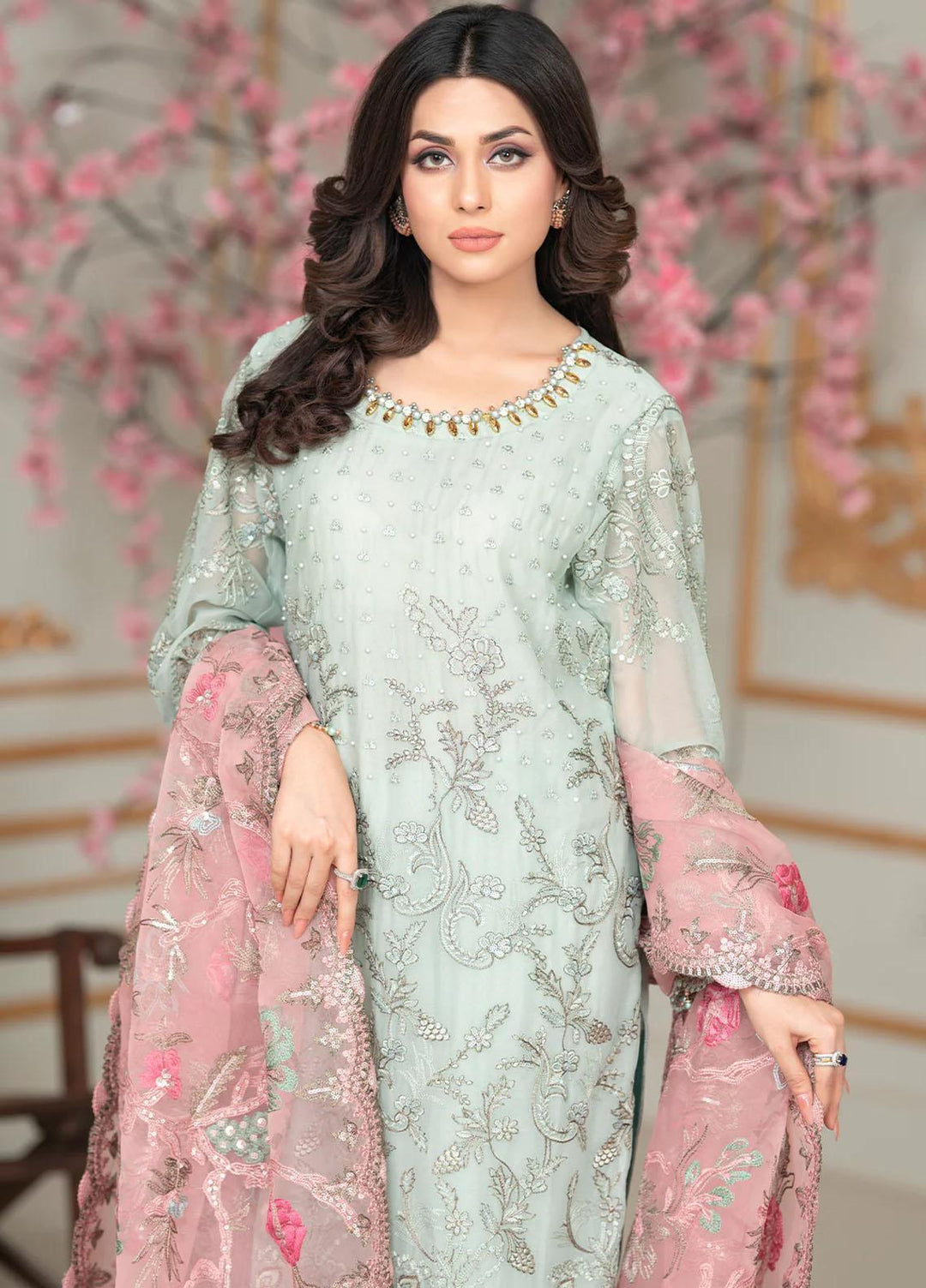 Shaadi Biyaah By Insiya Embroidered Organza Suits Unstitched 4 Piece INS23SB-S3 D4 - Wedding Collection
