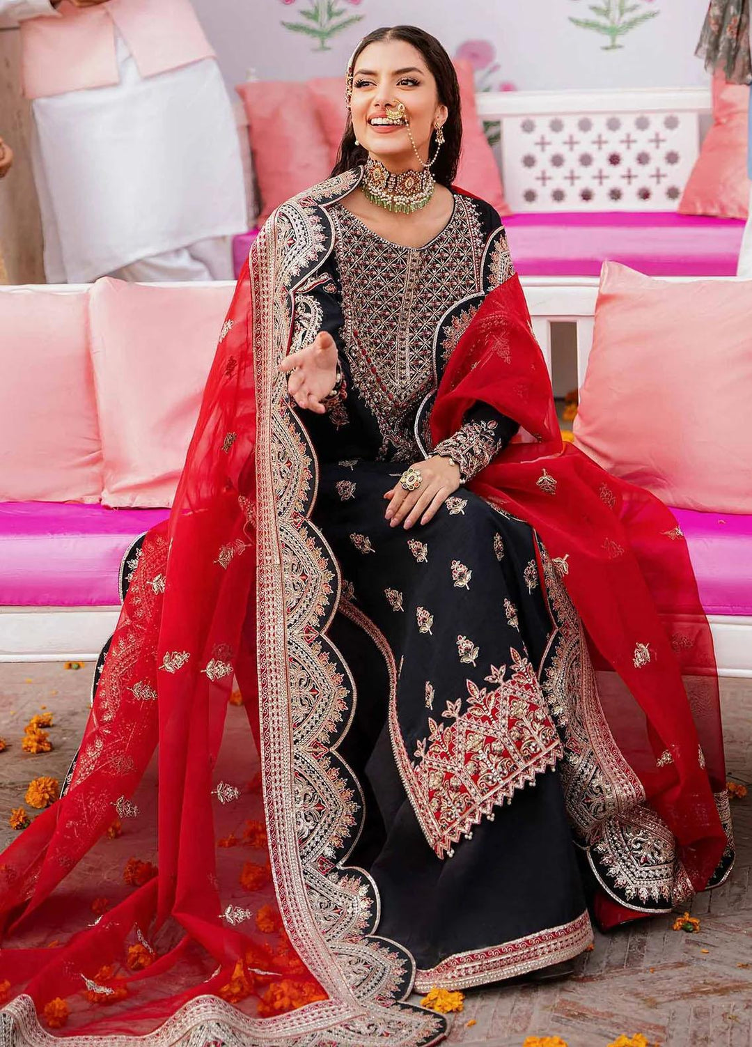 Shadmani By Akbar Aslam Embroidered Raw Silk Suits Unstitched 3 Piece AA23SH Nazmin - Luxury Collection