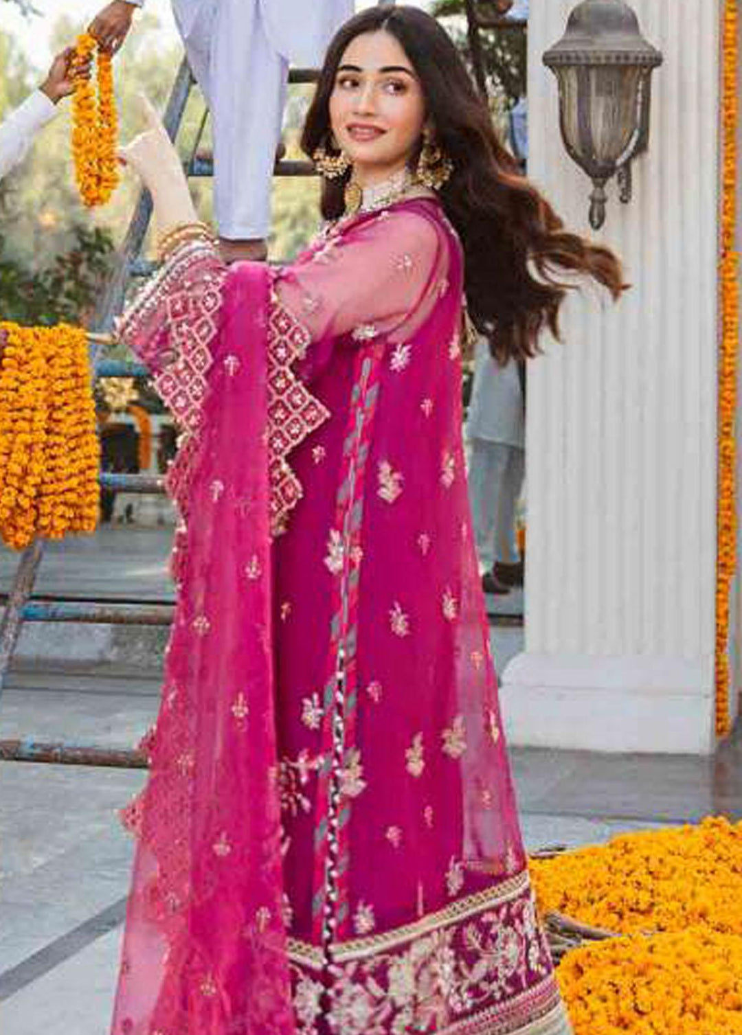 Shadmani Phirsy By Qalamkar Embroidered Raw Silk Suits Unstitched 3 Piece QLM22SP FW-04 Gul-e-Laal - Wedding Formal Collection