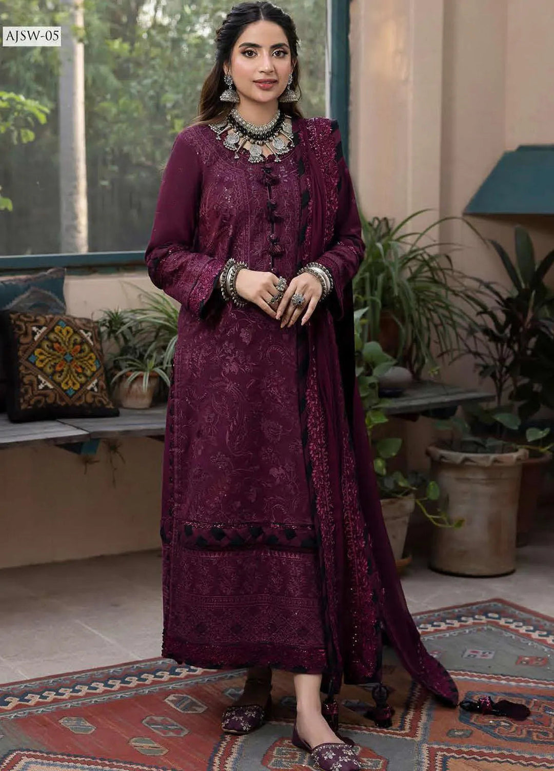 Shadow Work By Asim Jofa Embroidered Lawn Unstitched Suit 3 Piece AJ23SW AJSW-05 - Luxury Festive Collection