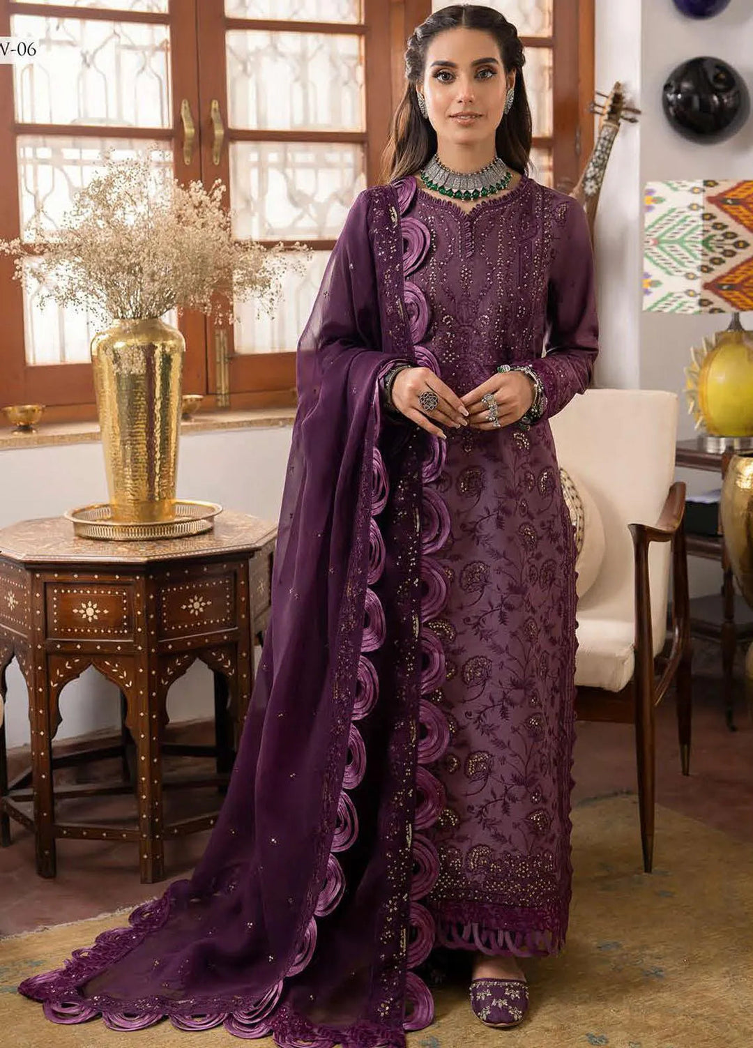 Shadow Work By Asim Jofa Embroidered Lawn Unstitched Suit 3 Piece AJ23SW AJSW-06 - Luxury Festive Collection
