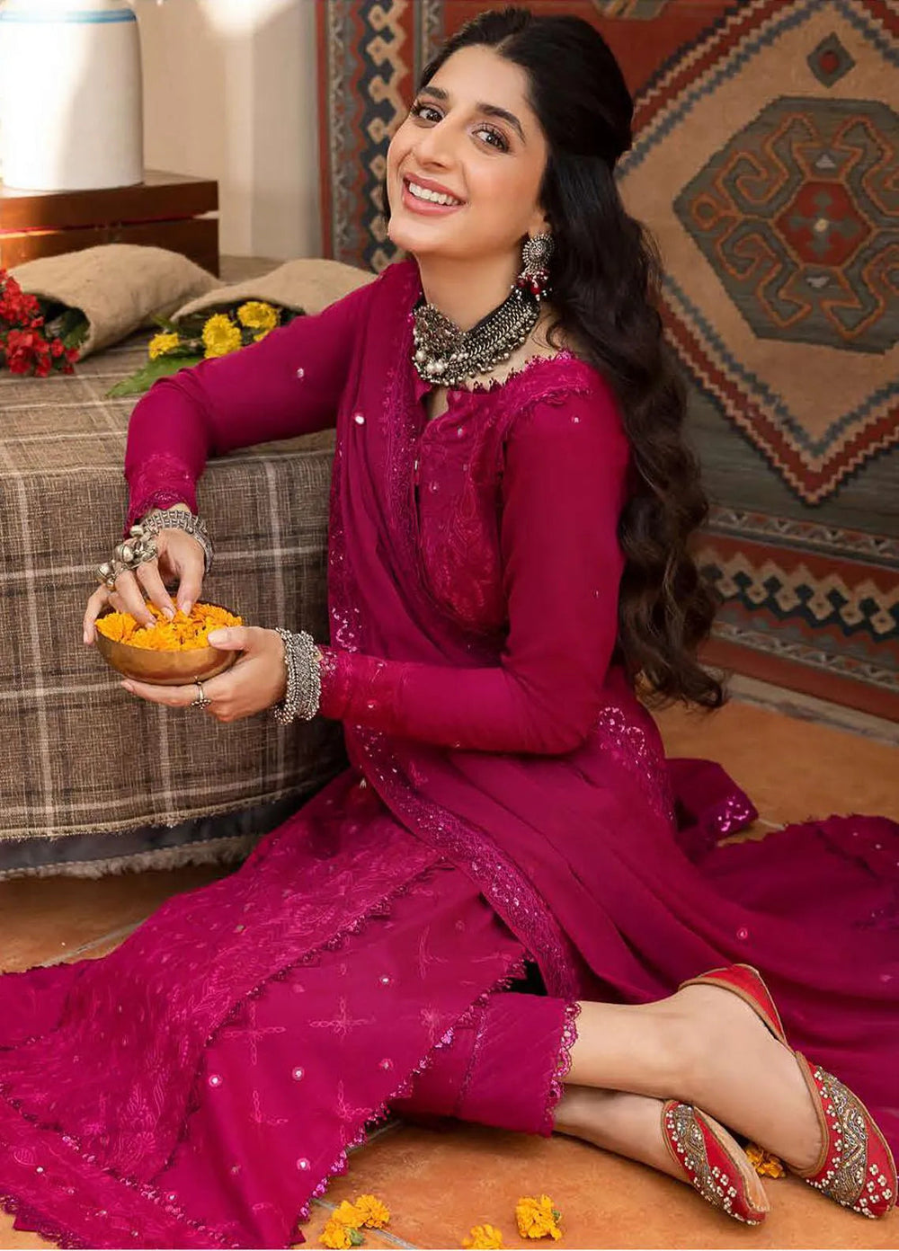 Shadow Work By Asim Jofa Embroidered Lawn Unstitched Suit 3 Piece AJ23SW AJSW-08 - Luxury Festive Collection