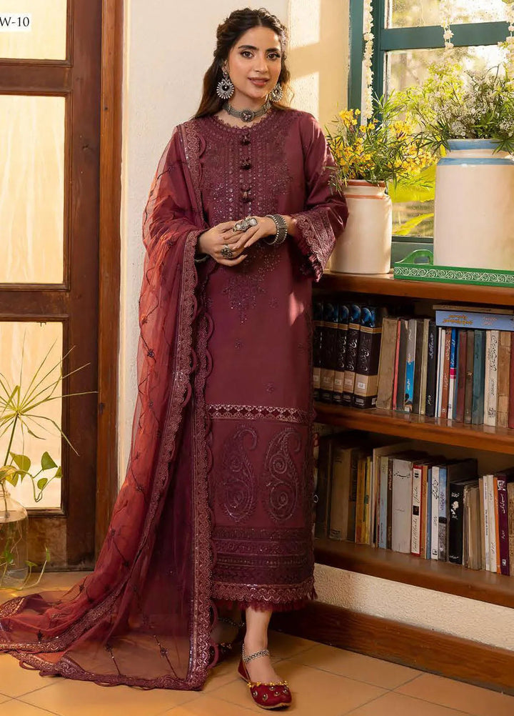 Shadow Work By Asim Jofa Embroidered Lawn Unstitched Suit 3 Piece AJ23SW AJSW-10 - Luxury Festive Collection