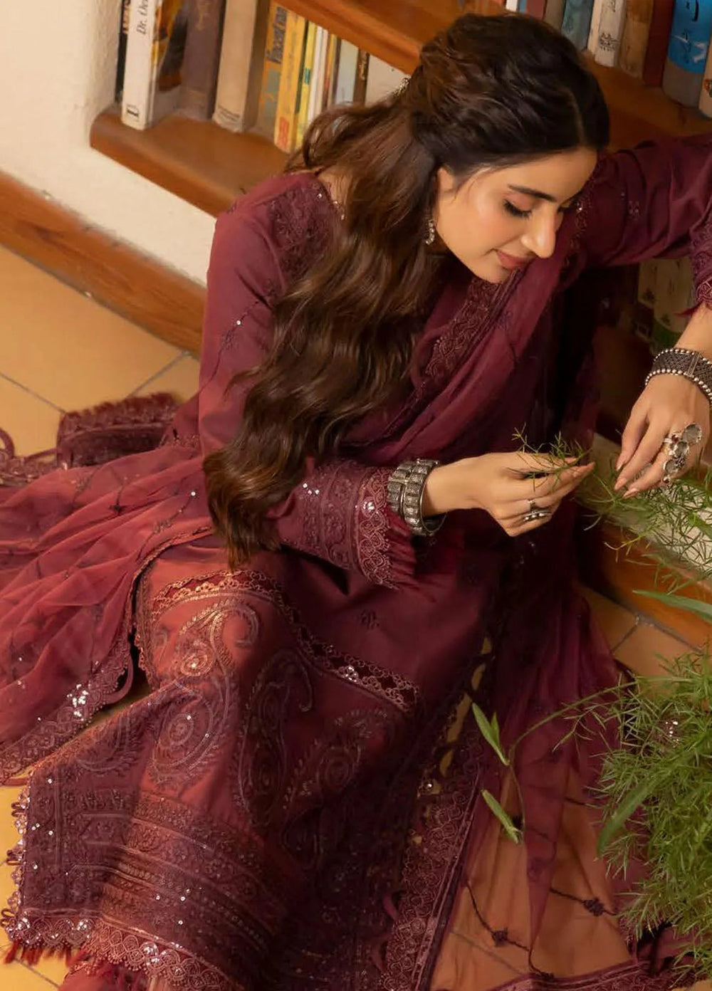 Shadow Work By Asim Jofa Embroidered Lawn Unstitched Suit 3 Piece AJ23SW AJSW-10 - Luxury Festive Collection