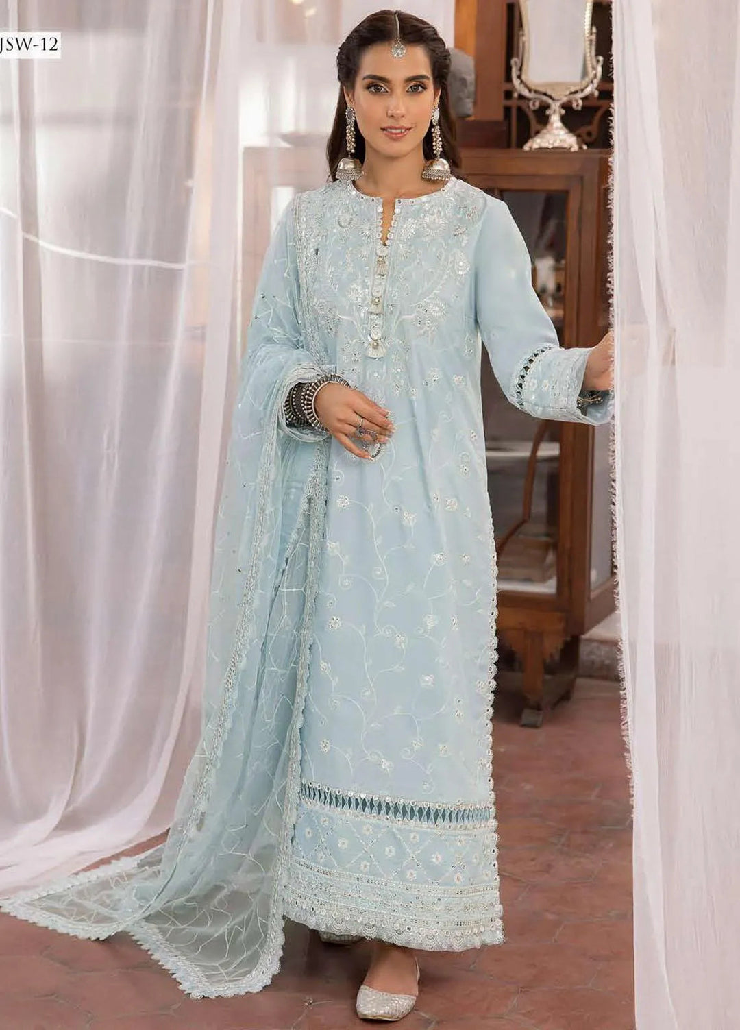 Shadow Work By Asim Jofa Embroidered Lawn Unstitched Suit 3 Piece AJ23SW AJSW-12 - Luxury Festive Collection