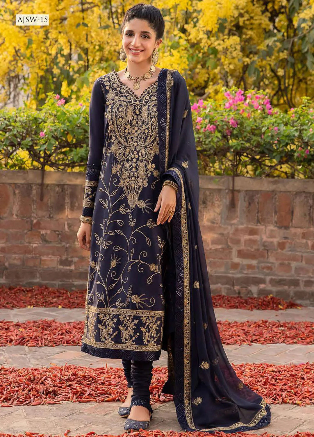 Shadow Work By Asim Jofa Embroidered Lawn Unstitched Suit 3 Piece AJ23SW AJSW-15 - Luxury Festive Collection