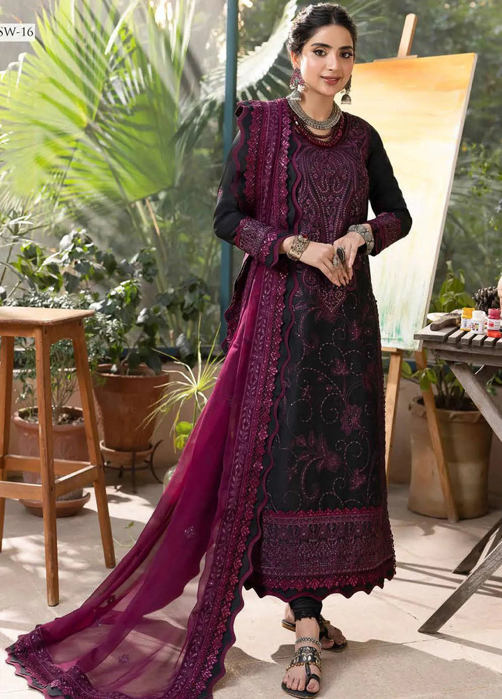 Shadow Work By Asim Jofa Embroidered Lawn Unstitched Suit 3 Piece AJ23SW AJSW-16 - Luxury Festive Collection