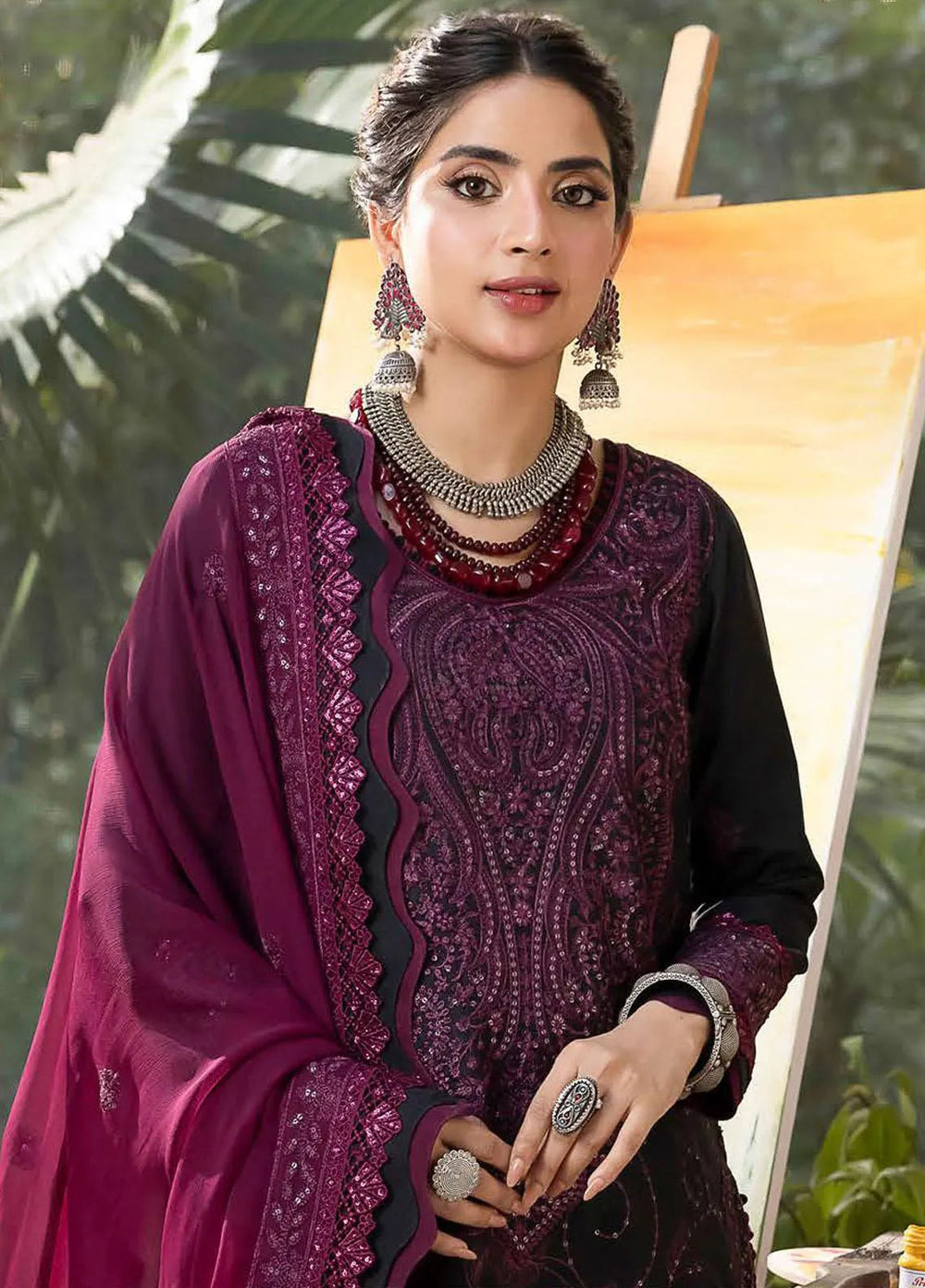 Shadow Work By Asim Jofa Embroidered Lawn Unstitched Suit 3 Piece AJ23SW AJSW-16 - Luxury Festive Collection