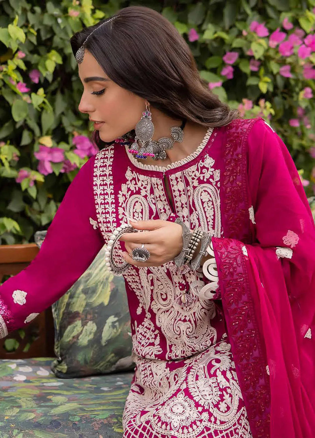 Shadow Work By Asim Jofa Embroidered Lawn Unstitched Suit 3 Piece AJ23SW AJSW-18 - Luxury Festive Collection