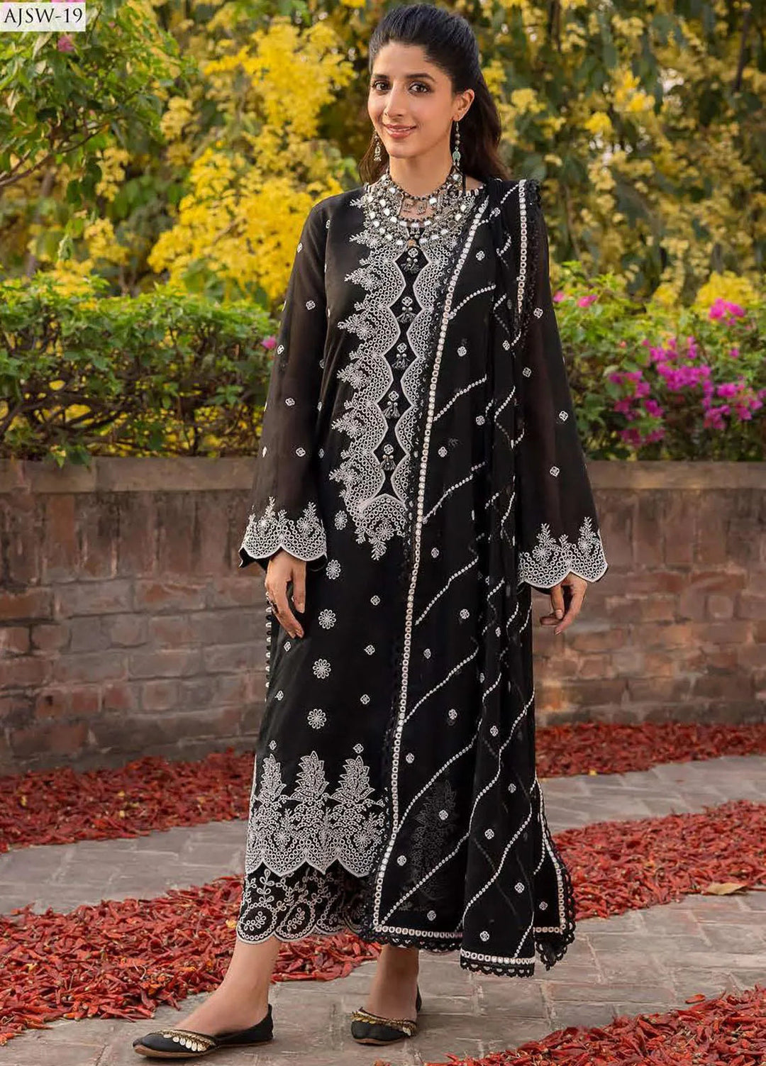 Shadow Work By Asim Jofa Embroidered Lawn Unstitched Suit 3 Piece AJ23SW AJSW-19 - Luxury Festive Collection