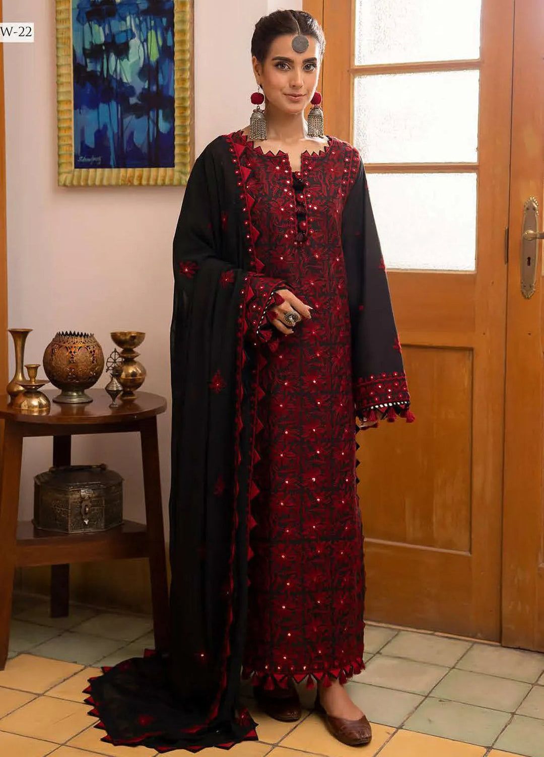 Shadow Work By Asim Jofa Embroidered Lawn Unstitched Suit 3 Piece AJ23SW AJSW-22 - Luxury Festive Collection