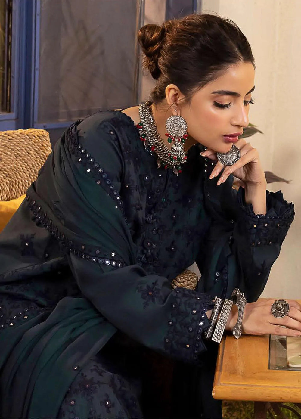 Shadow Work By Asim Jofa Embroidered Lawn Unstitched Suit 3 Piece AJ23SW AJSW-24 - Luxury Festive Collection