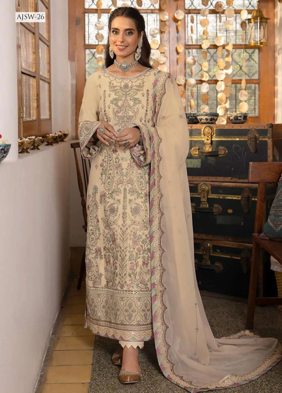 Shadow Work By Asim Jofa Embroidered Lawn Unstitched Suit 3 Piece AJ23SW AJSW-26 - Luxury Festive Collection