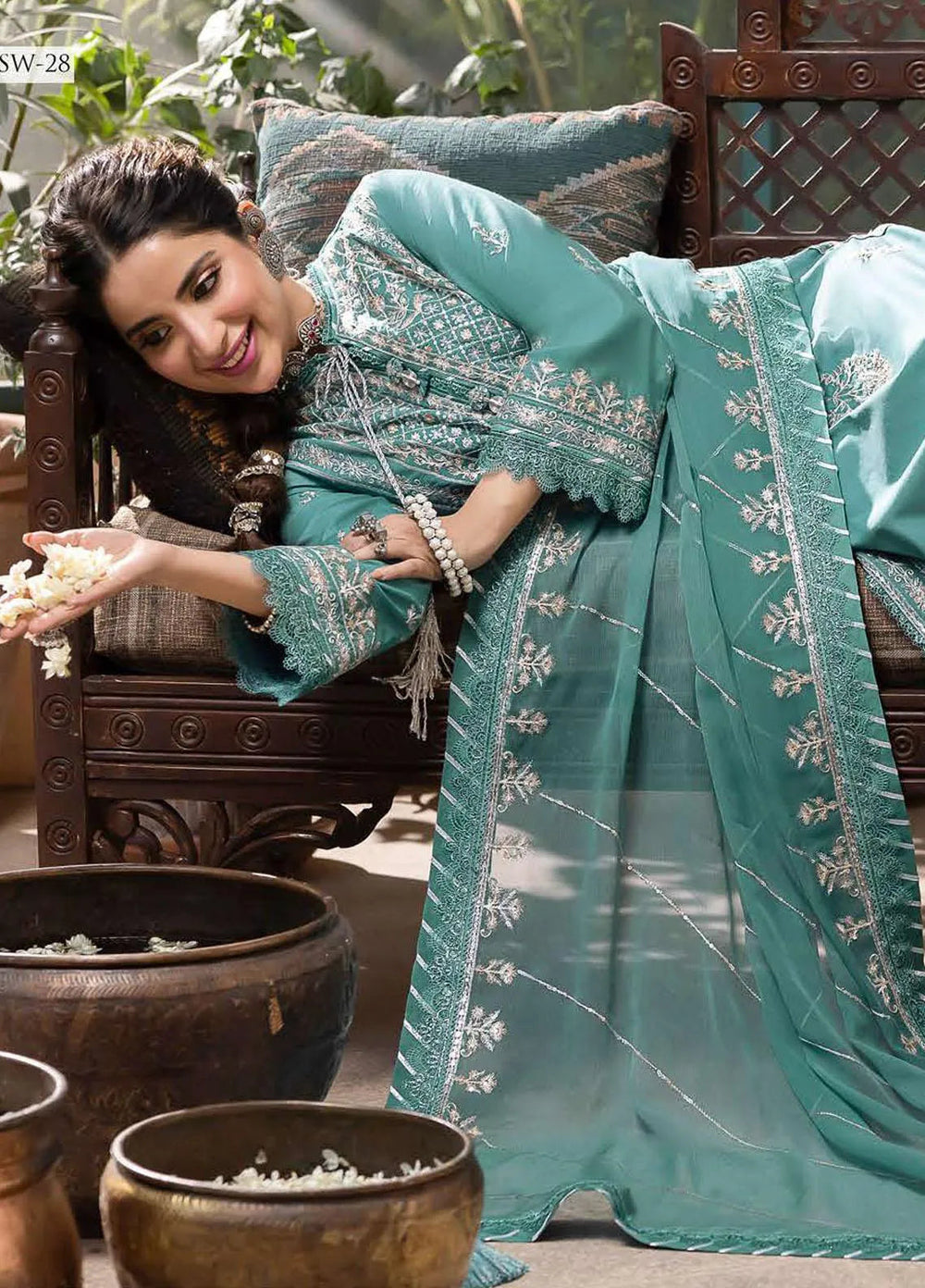 Shadow Work By Asim Jofa Embroidered Lawn Unstitched Suit 3 Piece AJ23SW AJSW-28 - Luxury Festive Collection