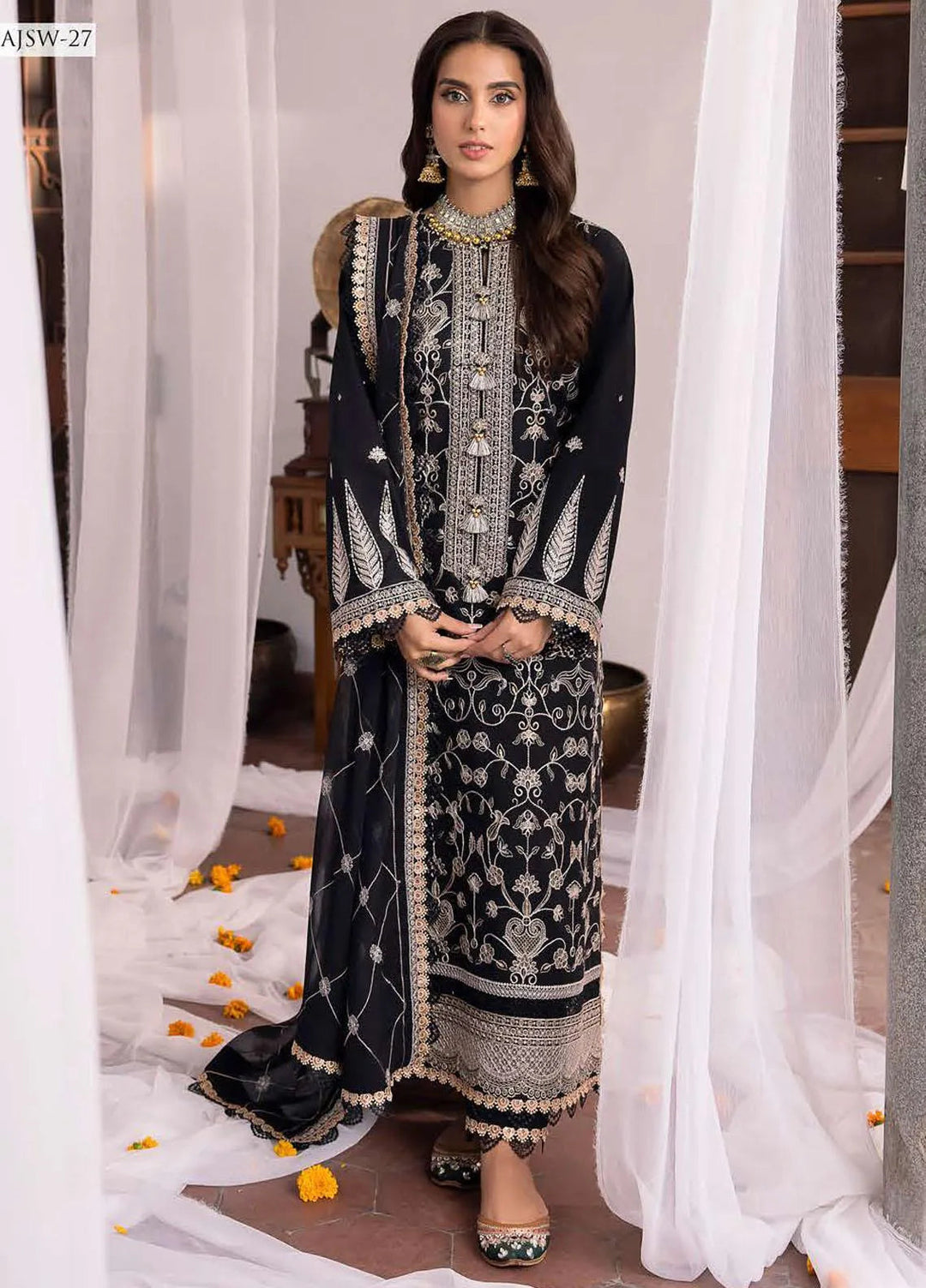 Shadow Work By Asim Jofa Embroidered Viscose Unstitched Suit 3 Piece AJ23SW AJSW-27 - Luxury Festive Collection