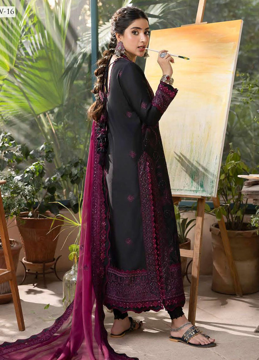 Shadow Work By Asim Jofa Embroidered Lawn Suits Unstitched 3 Piece AJ23SW AJSW-16 - Luxury Festive Collection
