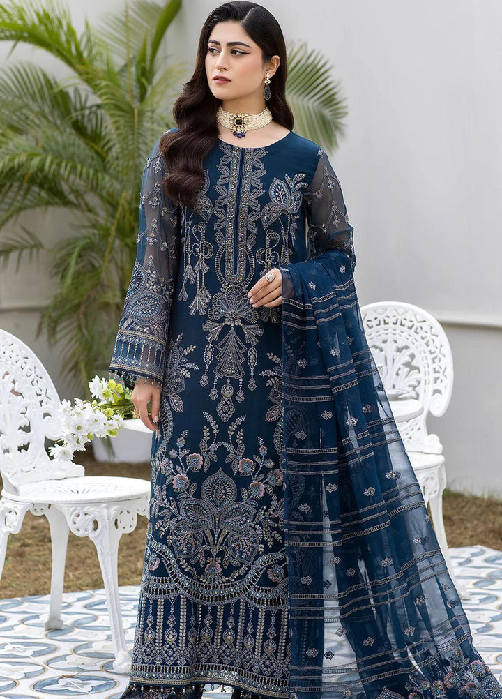Shafaq By Flossie Embroidered Chiffon Suits Unstitched 3 Piece FS23EX-V7 FE-701 Abyssal - Luxury Collection