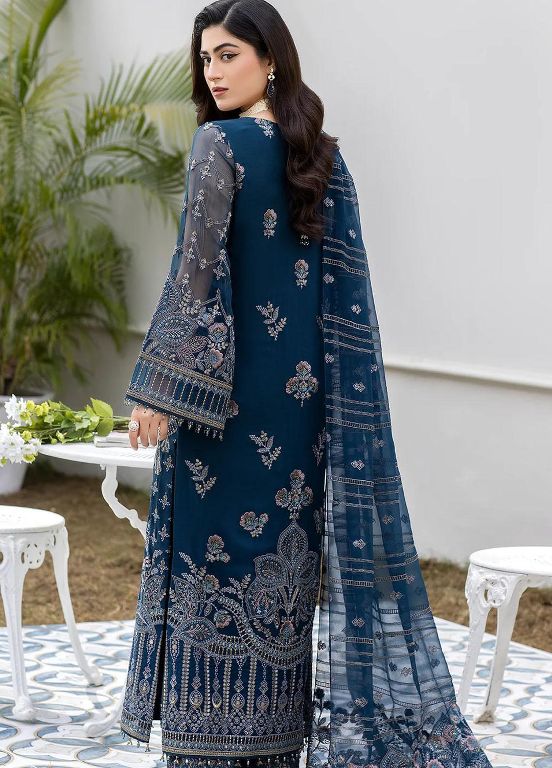 Shafaq By Flossie Embroidered Chiffon Suits Unstitched 3 Piece FS23EX-V7 FE-701 Abyssal - Luxury Collection