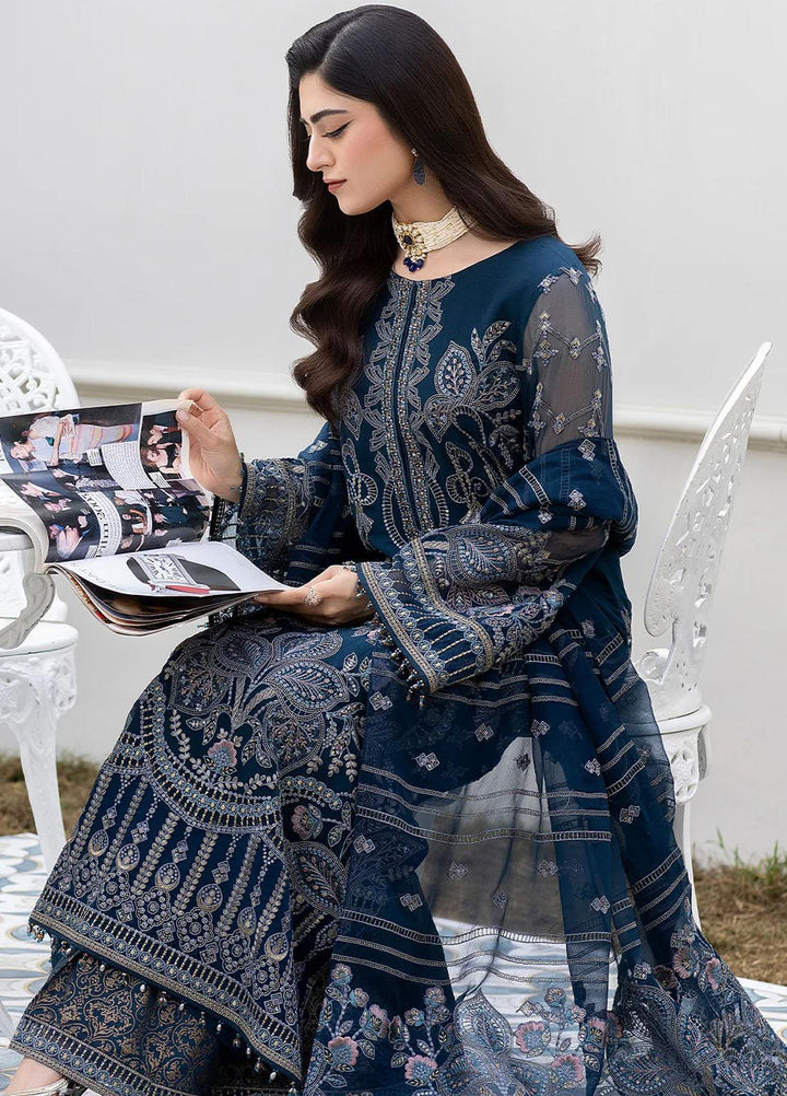 Shafaq By Flossie Embroidered Chiffon Suits Unstitched 3 Piece FS23EX-V7 FE-701 Abyssal - Luxury Collection