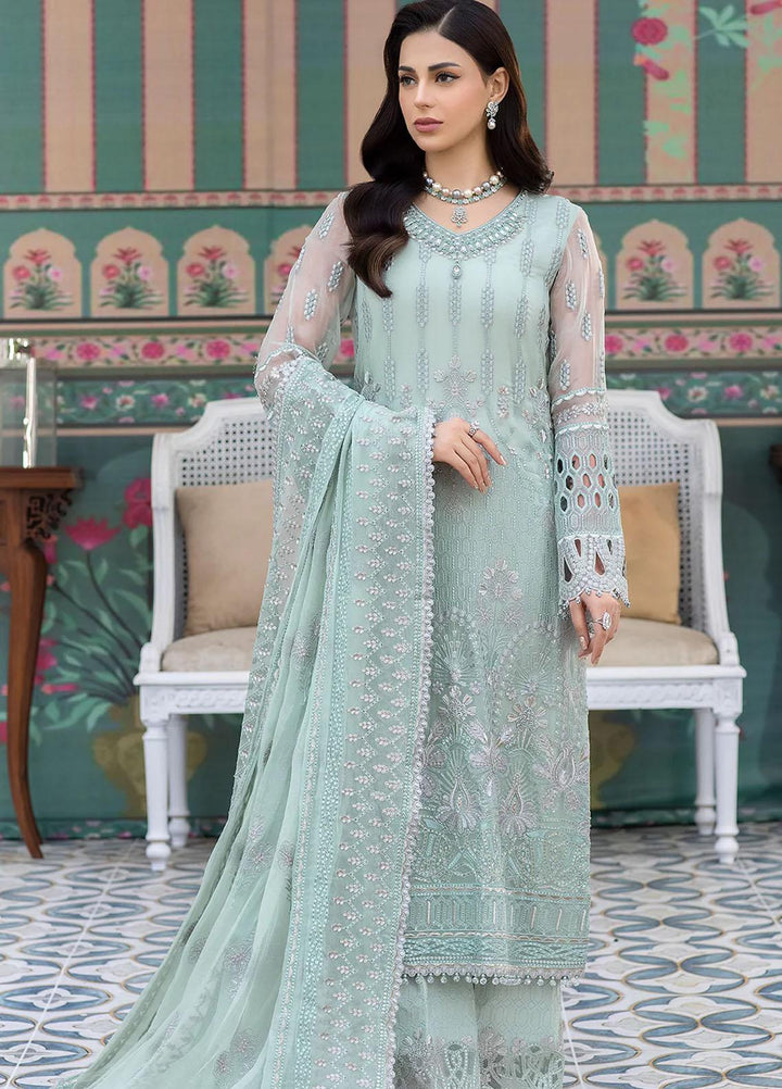 Shafaq By Flossie Embroidered Chiffon Suits Unstitched 3 Piece FS23EX-V7 FE-702 Minty - Luxury Collection