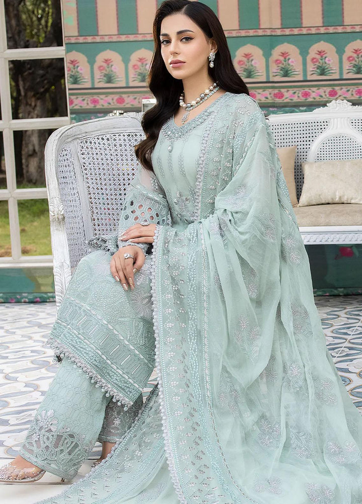 Shafaq By Flossie Embroidered Chiffon Suits Unstitched 3 Piece FS23EX-V7 FE-702 Minty - Luxury Collection