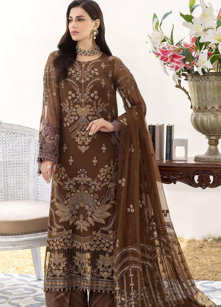 Shafaq By Flossie Embroidered Chiffon Suits Unstitched 3 Piece FS23EX-V7 FE-703 Walnut - Luxury Collection