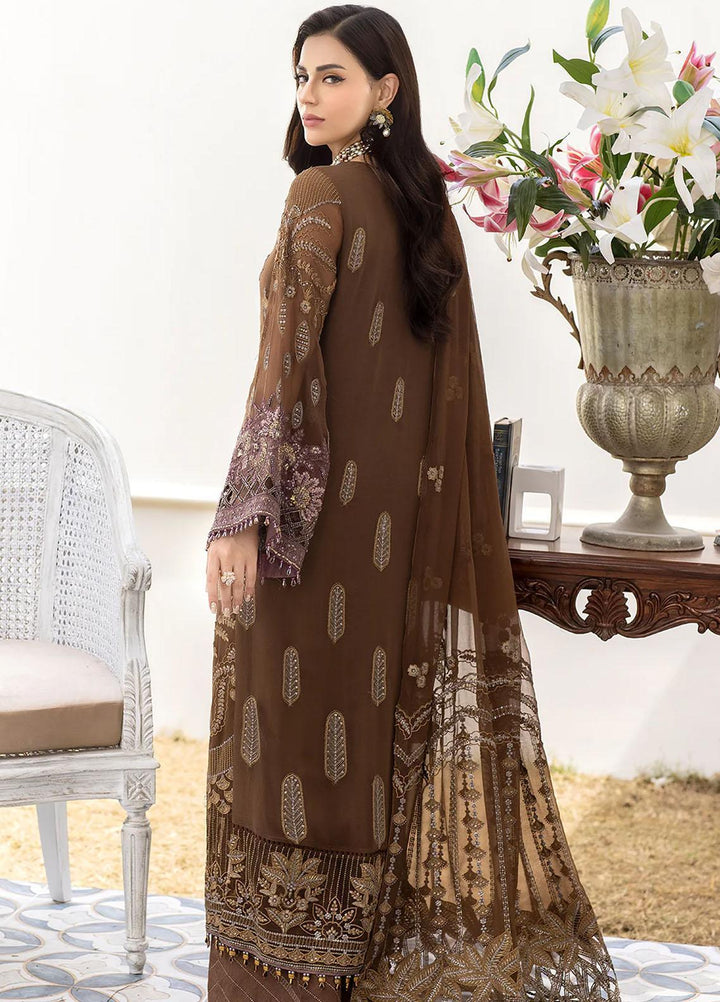 Shafaq By Flossie Embroidered Chiffon Suits Unstitched 3 Piece FS23EX-V7 FE-703 Walnut - Luxury Collection