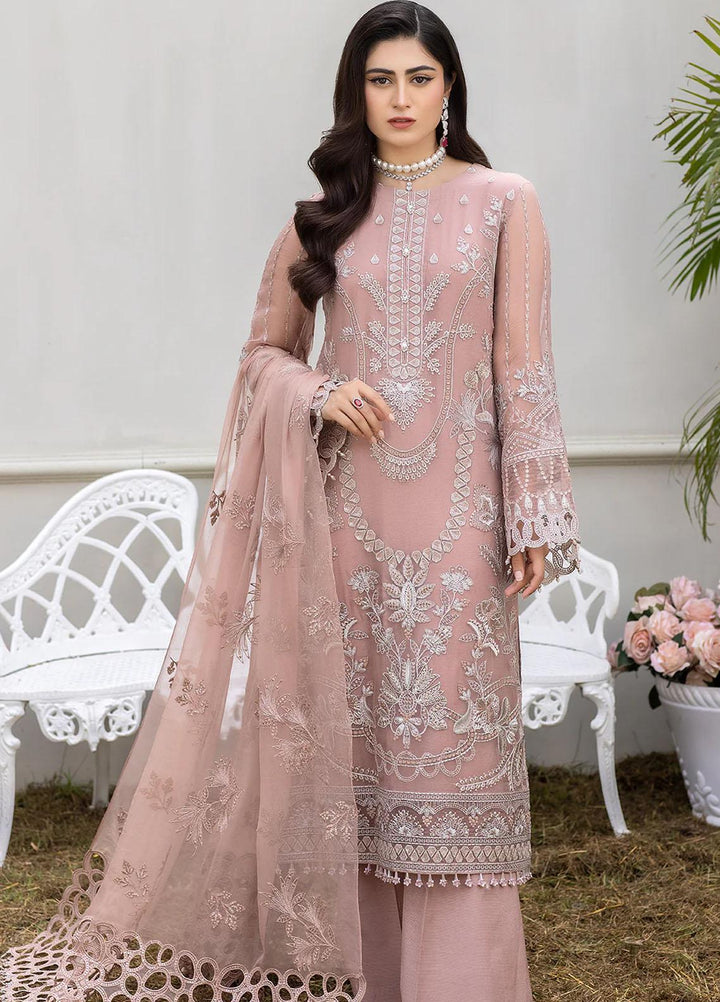 Shafaq By Flossie Embroidered Chiffon Suits Unstitched 3 Piece FS23EX-V7 FE-704 Raspberry - Luxury Collection