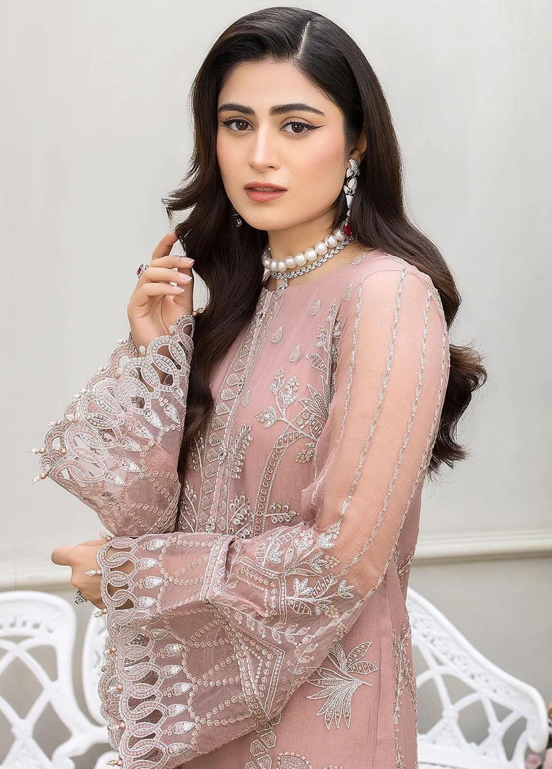 Shafaq By Flossie Embroidered Chiffon Suits Unstitched 3 Piece FS23EX-V7 FE-704 Raspberry - Luxury Collection