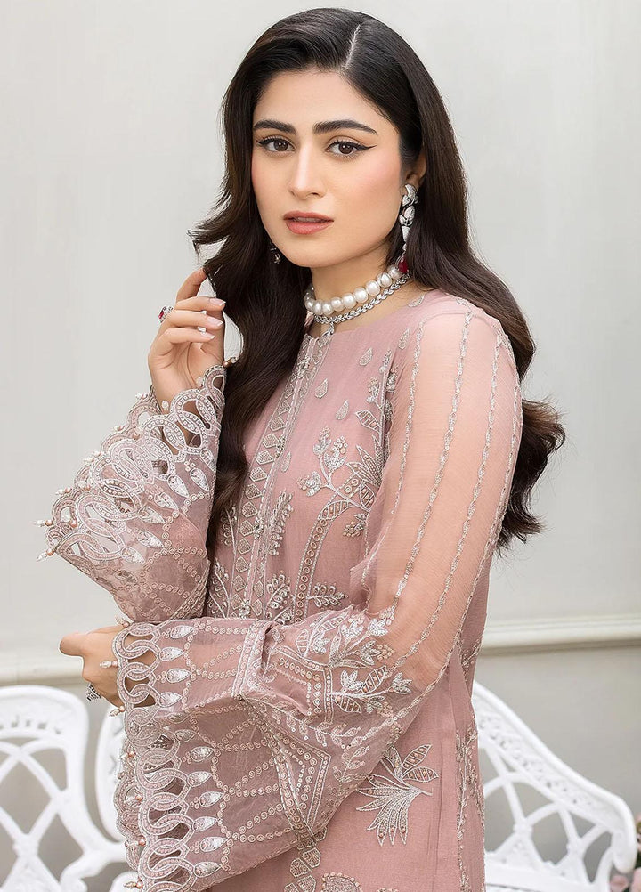 Shafaq By Flossie Embroidered Chiffon Suits Unstitched 3 Piece FS23EX-V7 FE-704 Raspberry - Luxury Collection