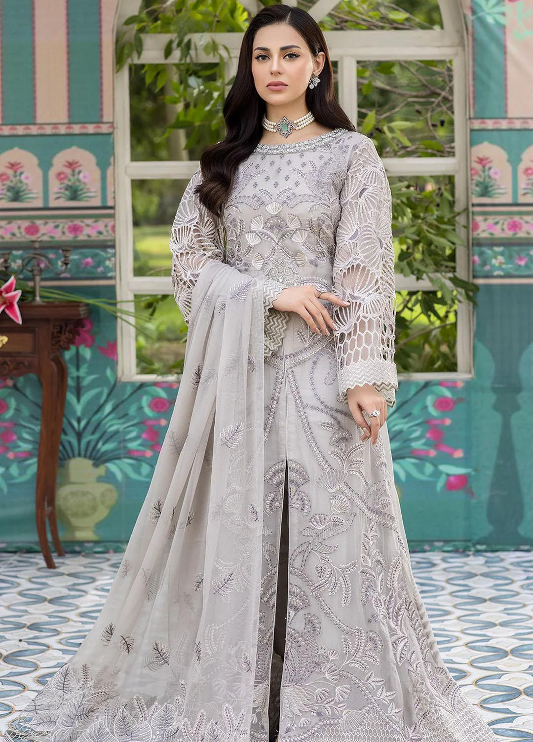 Shafaq By Flossie Embroidered Chiffon Suits Unstitched 3 Piece FS23EX-V7 FE-705 Moon Flower - Luxury Collection