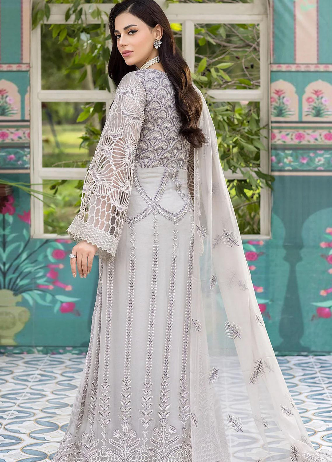 Shafaq By Flossie Embroidered Chiffon Suits Unstitched 3 Piece FS23EX-V7 FE-705 Moon Flower - Luxury Collection