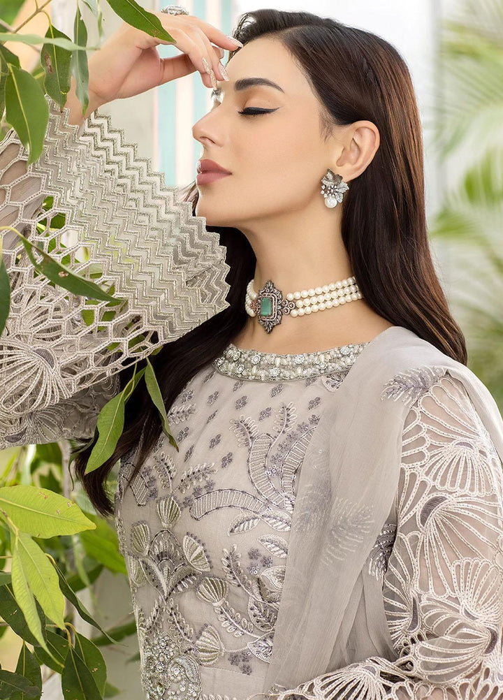 Shafaq By Flossie Embroidered Chiffon Suits Unstitched 3 Piece FS23EX-V7 FE-705 Moon Flower - Luxury Collection