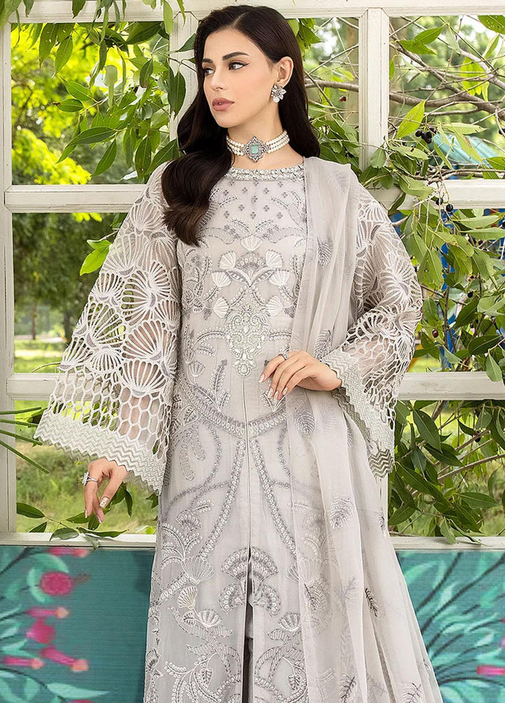 Shafaq By Flossie Embroidered Chiffon Suits Unstitched 3 Piece FS23EX-V7 FE-705 Moon Flower - Luxury Collection