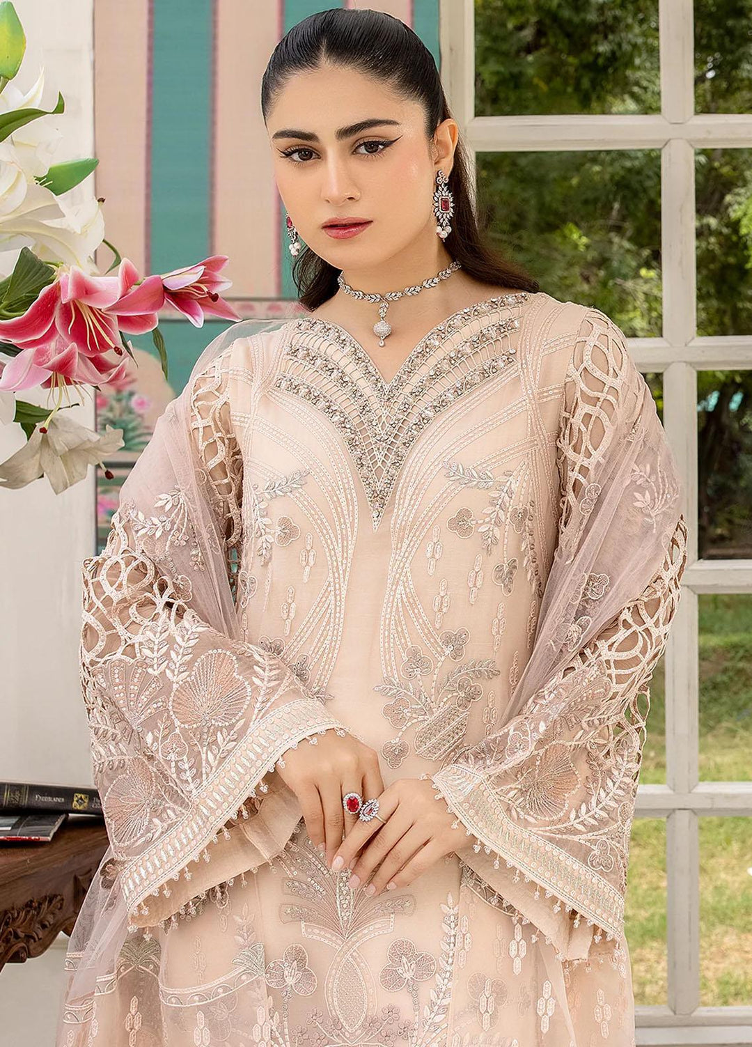 Shafaq By Flossie Embroidered Chiffon Suits Unstitched 3 Piece FS23EX-V7 FE-706 Day Dream - Luxury Collection