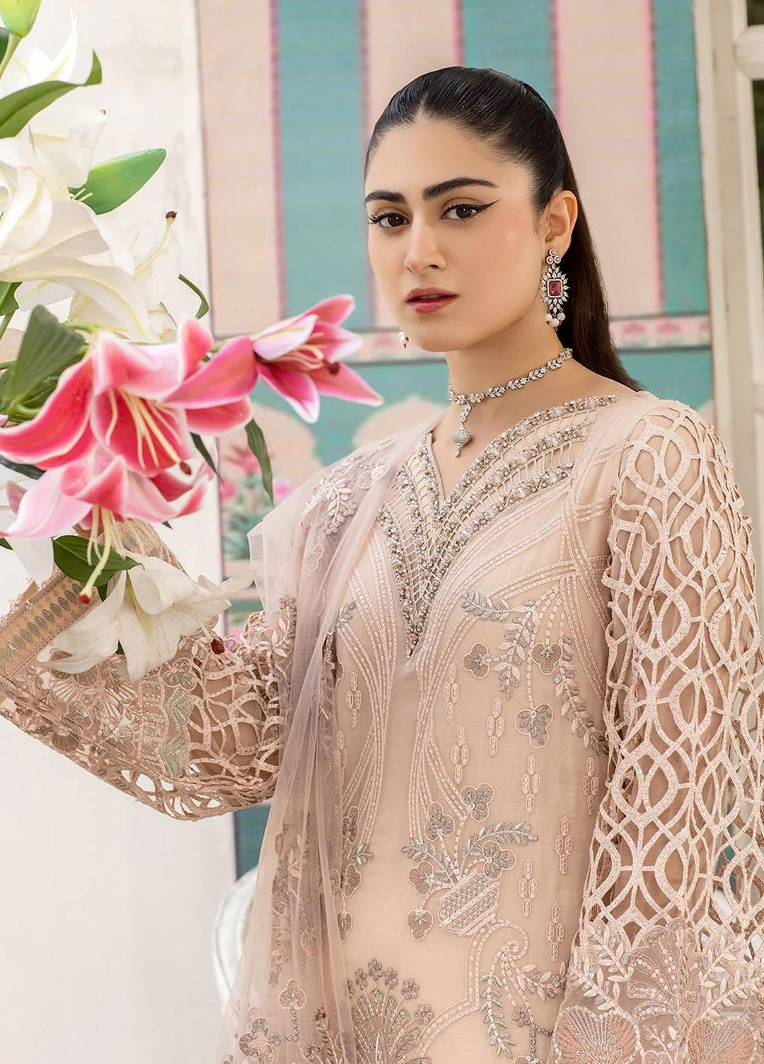 Shafaq By Flossie Embroidered Chiffon Suits Unstitched 3 Piece FS23EX-V7 FE-706 Day Dream - Luxury Collection