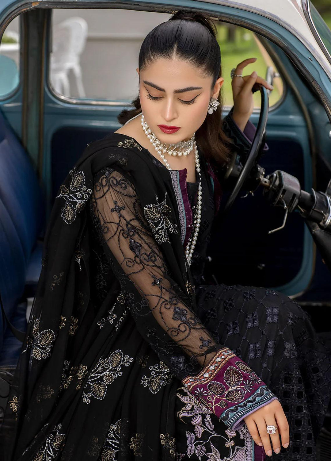 Shafaq By Flossie Embroidered Chiffon Suits Unstitched 4 Piece FS23EX-V7 FE-707 Mystique - Luxury Collection