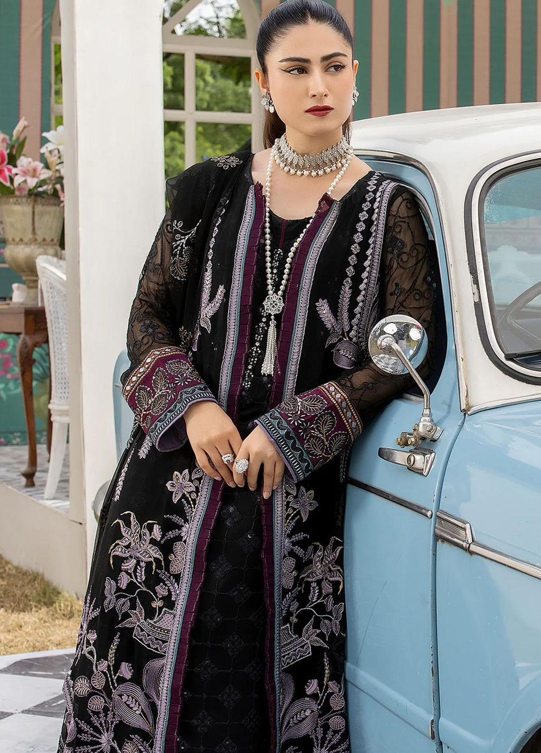 Shafaq By Flossie Embroidered Chiffon Suits Unstitched 4 Piece FS23EX-V7 FE-707 Mystique - Luxury Collection