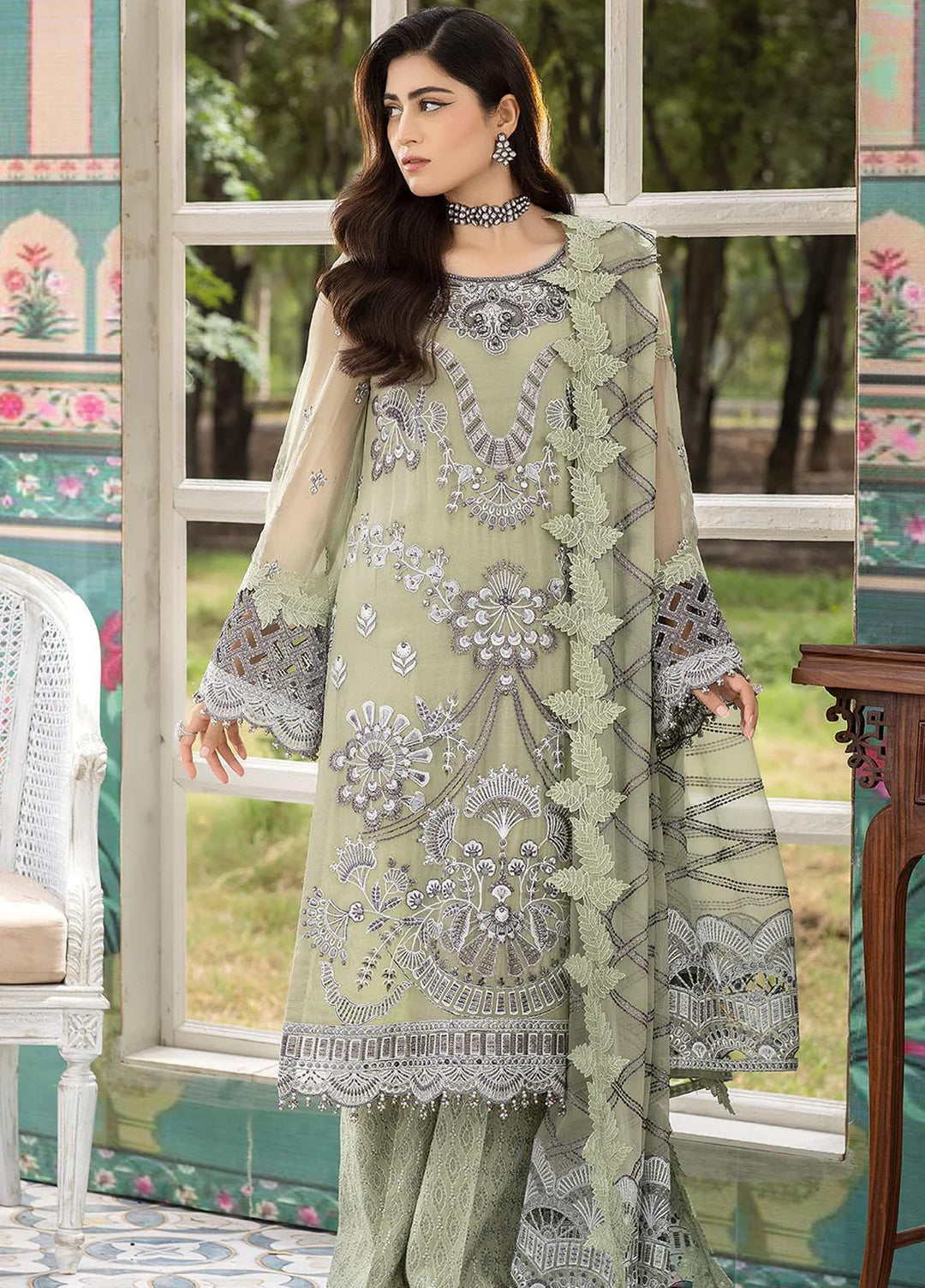 Shafaq By Flossie Embroidered Chiffon Suits Unstitched 3 Piece FS23EX-V7 FE-708 Meadow - Luxury Collection