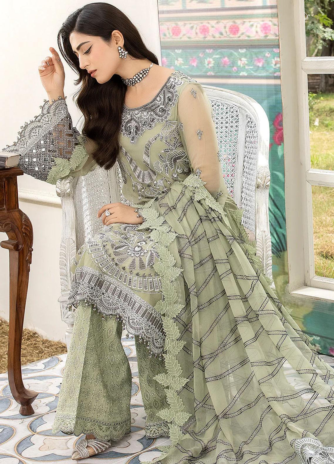 Shafaq By Flossie Embroidered Chiffon Suits Unstitched 3 Piece FS23EX-V7 FE-708 Meadow - Luxury Collection