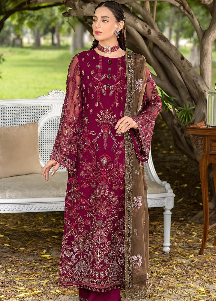 Shafaq By Flossie Embroidered Chiffon Suits Unstitched 3 Piece FS23EX-V7 FE-709 Lustrous - Luxury Collection