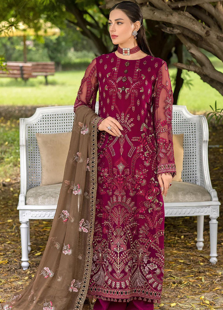 Shafaq By Flossie Embroidered Chiffon Suits Unstitched 3 Piece FS23EX-V7 FE-709 Lustrous - Luxury Collection